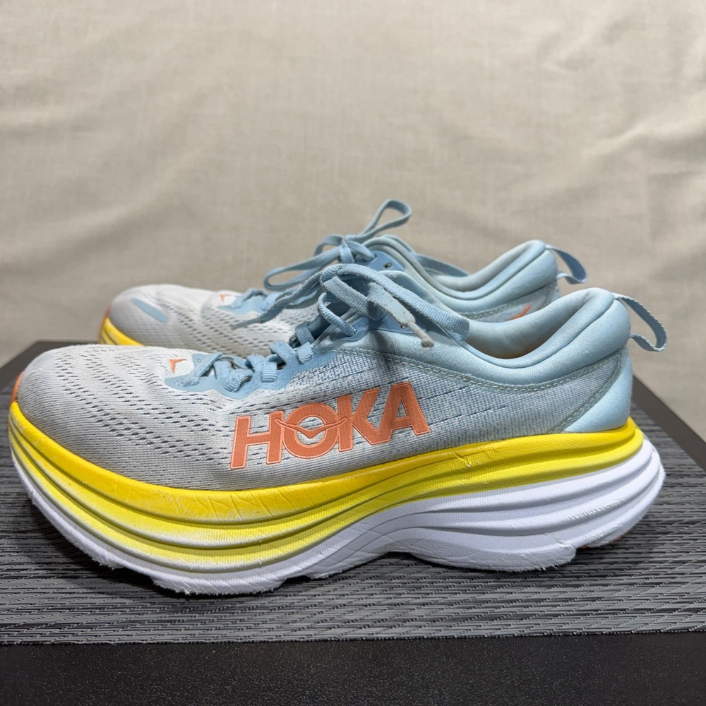 Hoka One Bondi 8 Running Shoes - Womens 9 - Blue Yellow 1127952-SSCA
